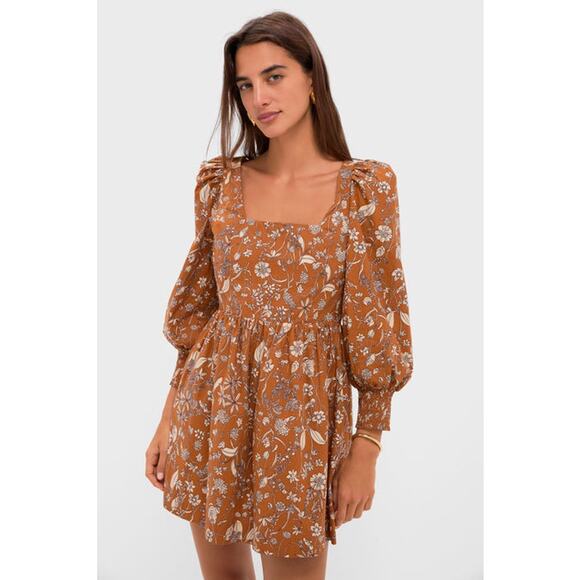 HYACINTH HOUSE Dresses & Skirts - NWT Hyacinth House Burnt Orange Floral Square Neck Spencer Mini Medium Dress
